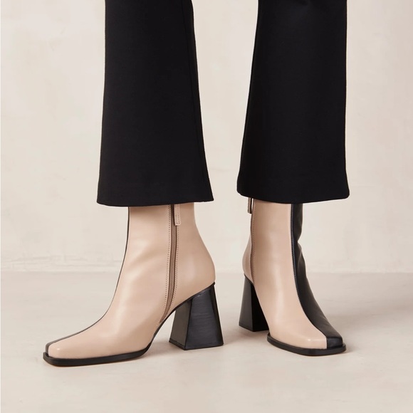 ALOHAS Black and Beige Heeled Boots - Picture 3 of 4